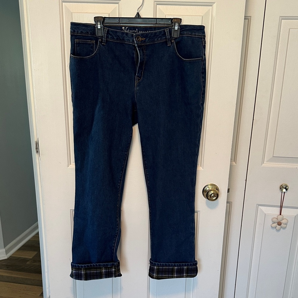 Natural Reflections Dark Blue Straight Leg Flannel Lined Jeans